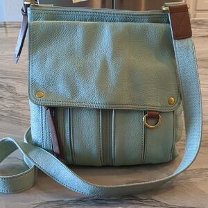 Fossil Light Green Crossbody Bag with Brown Accents